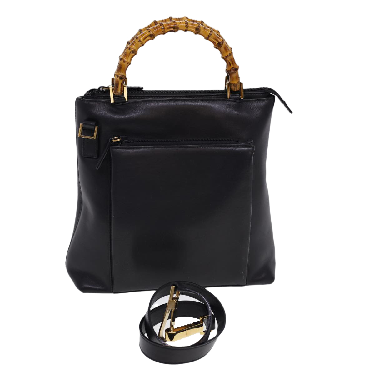 Gucci Bamboo Hand Bag Leather 2way Black 000.2265.0581 Auth Yk6460